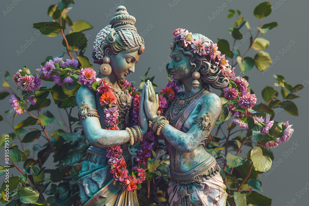 Fototapeta premium 3D render of Hindu God Radha Krishna together
