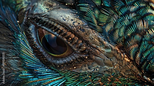 Close up of a dragon eye and feather