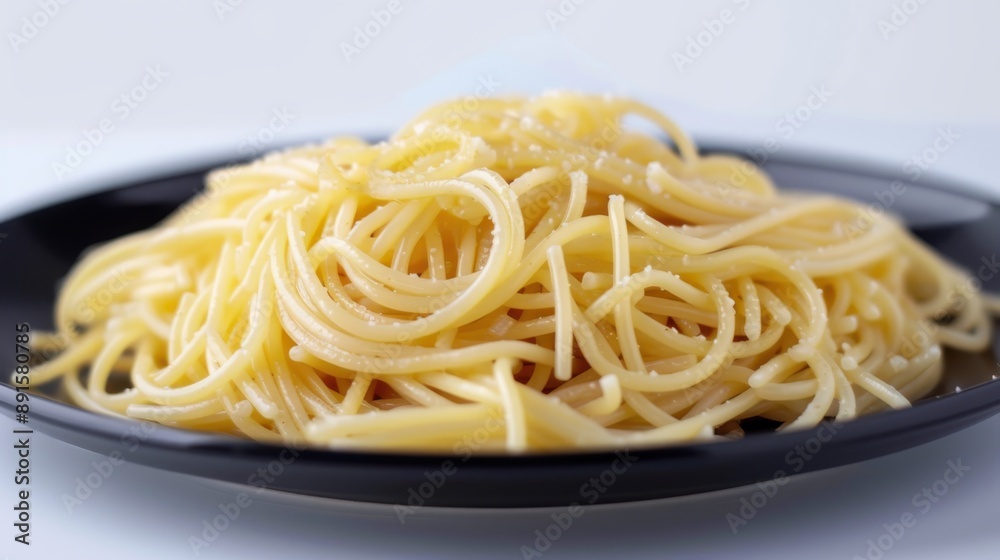 Delicious spaghetti served on a black plate. Delicious spaghetti served on a black plate.