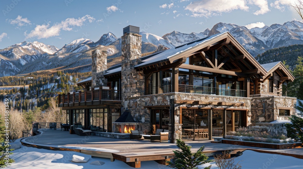 A luxurious mountain chalet with a contemporary rustic design A luxurious mountain chalet with a contemporary rustic design