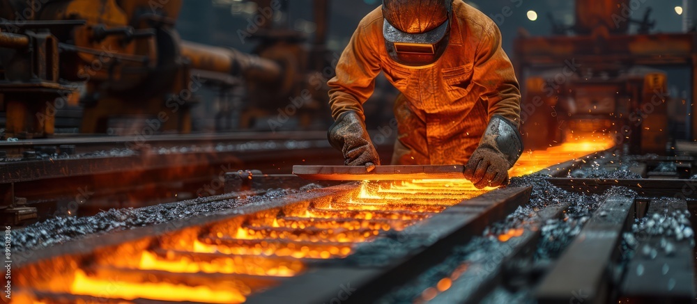 Industrial Worker Handling Molten Metal Industrial Worker Handling Molten Metal