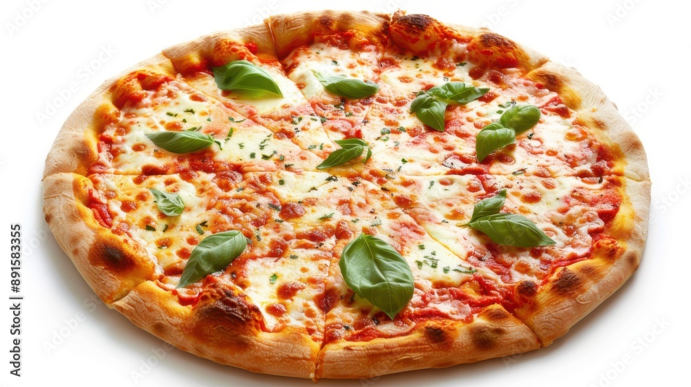Margherita pizza garnished with fresh basil Margherita pizza garnished with fresh basil