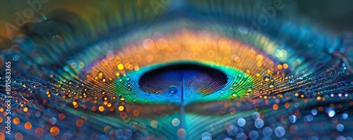 A close-up of a colorful peacock feather.