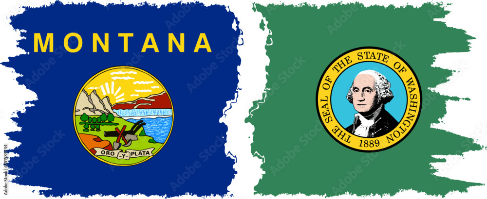 Naklejka premium Washington and Montana states grunge brush flags connection, vector