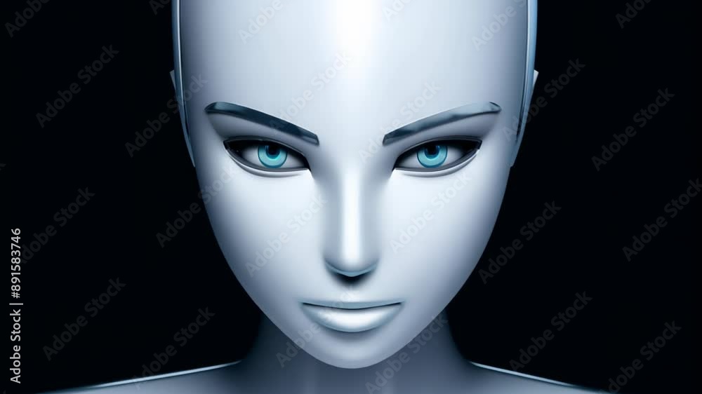 Futuristic woman with shining eyes against the dark sky. Concept: book covers, science fiction posters