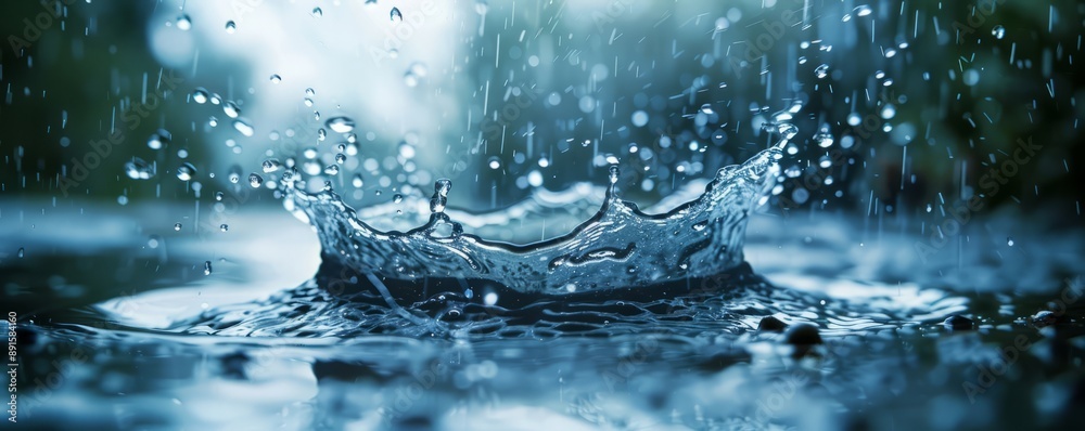 A macro shot of a raindrop splashing into a puddle. A macro shot of a raindrop splashing into a puddle.