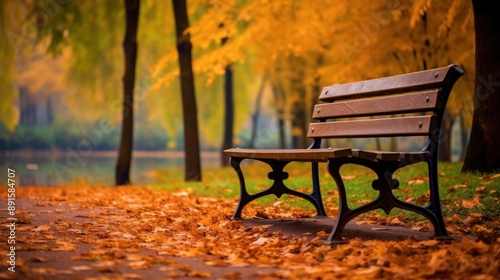 Autumnal Bench by the Lake