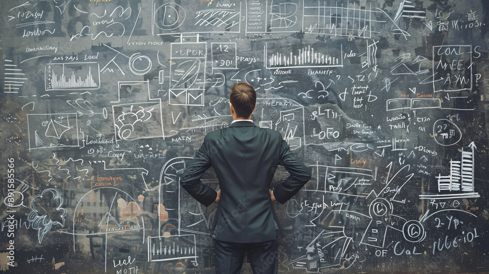 A businessman brainstorming about planning A businessman brainstorming about planning