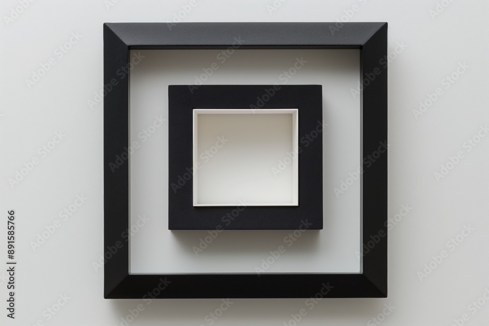Two nested black frames blank white centers plain white background Two nested black frames blank white centers plain white background