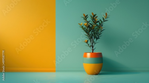 Modern Minimalist Clay Product on Colorful Background with Randomized Lighting and Space for Text photo