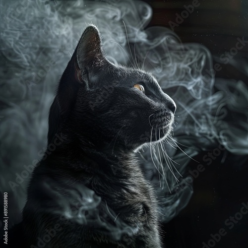 Black Smoke American Shorthair kept as a pet photo