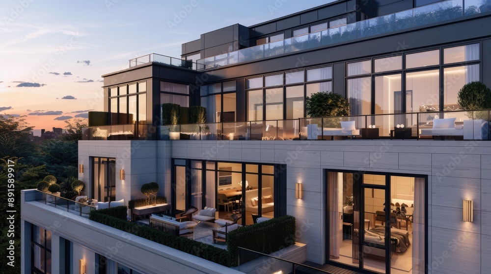 A sophisticated urban townhouse with a sleek modern facade A sophisticated urban townhouse with a sleek modern facade