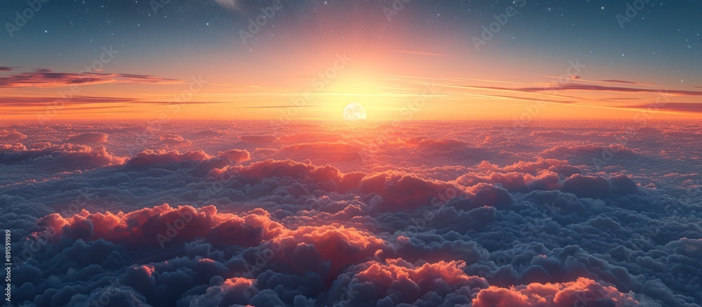 Sunset Above the Clouds with a Glowing Moon Sunset Above the Clouds with a Glowing Moon