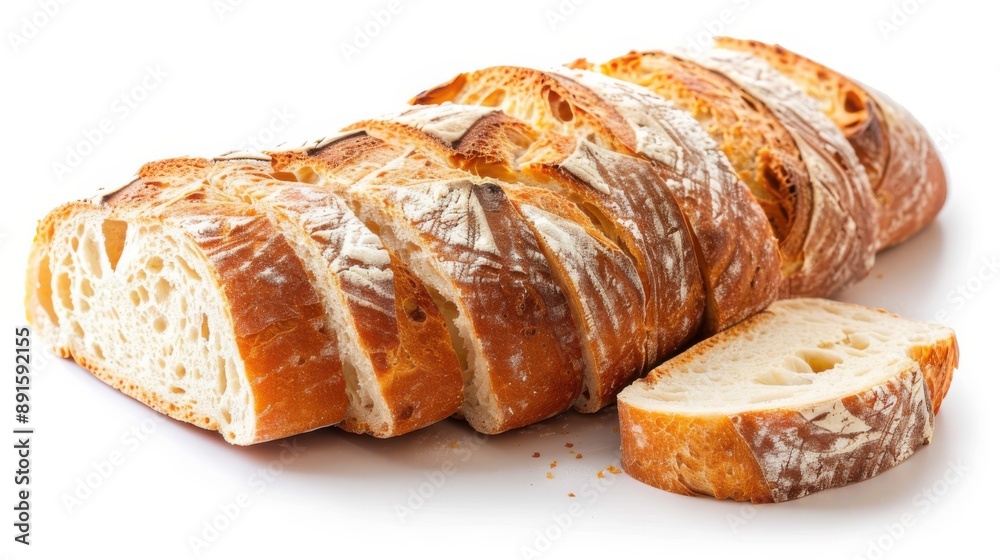 Sliced bread isolated on a white background. Bread slices and crumbs viewed from above. Top view Sliced bread isolated on a white background. Bread slices and crumbs viewed from above. Top view