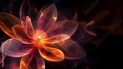 Glowing Petals Against Surreal Black Backdrop,Ethereal Floral Artwork © pkproject