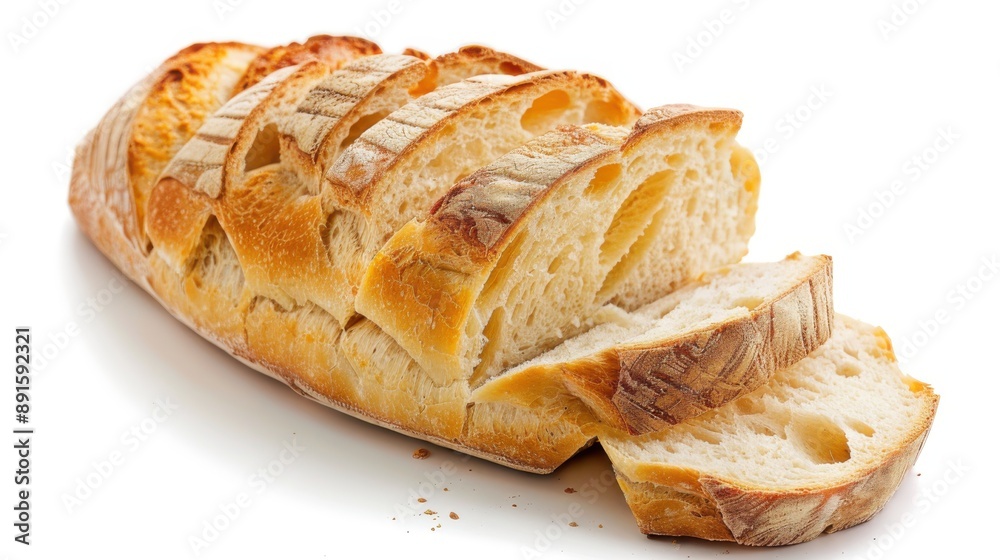 Sliced bread isolated on a white background. Bread slices and crumbs viewed from above. Top view Sliced bread isolated on a white background. Bread slices and crumbs viewed from above. Top view
