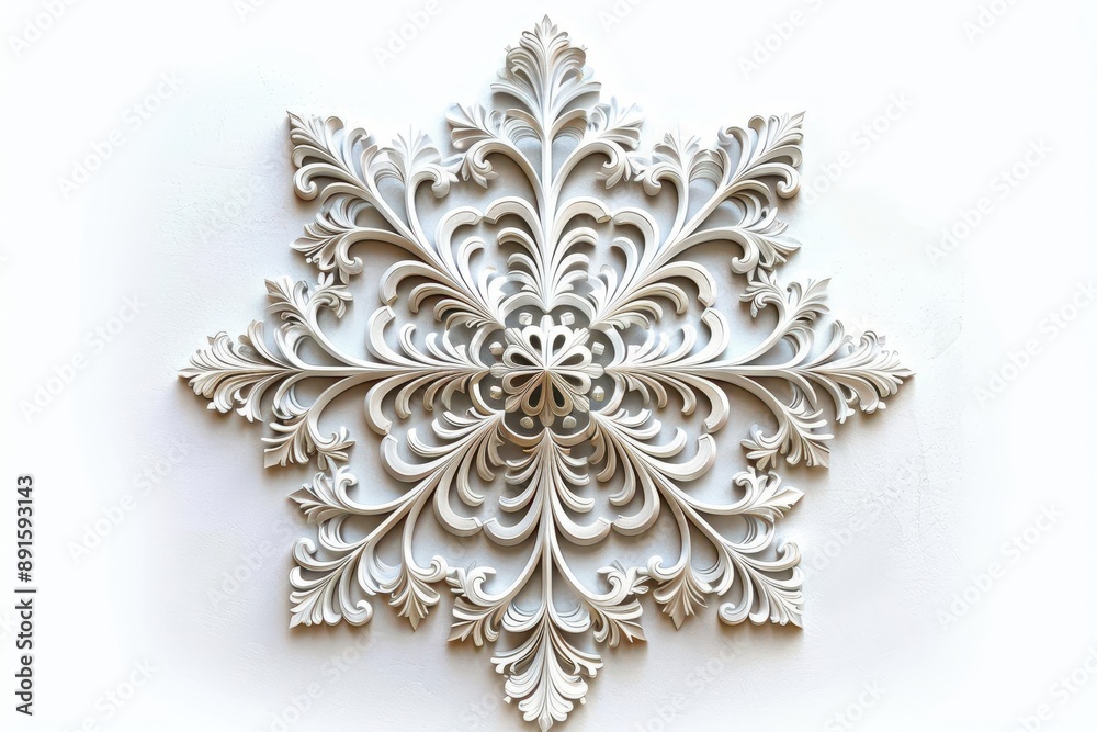 Intricate ornate wooden carving in star shape on white background. Detailed craftsmanship in decorative art piece. Intricate ornate wooden carving in star shape on white background. Detailed craftsmanship in decorative art piece.