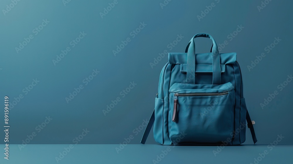 Back to school. Backpack with different colorful stationery on table. School bag and colorful background. High quality AI generated image