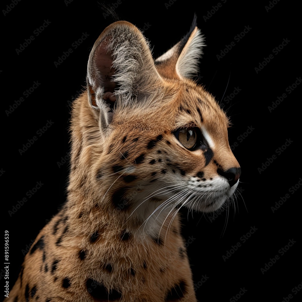 Serval cat isolated on Black Background in studio Serval cat isolated on Black Background in studio