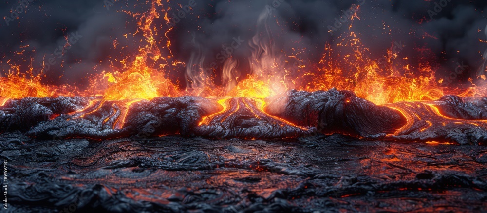 Molten Lava Flow with Flames and Smoke Molten Lava Flow with Flames and Smoke