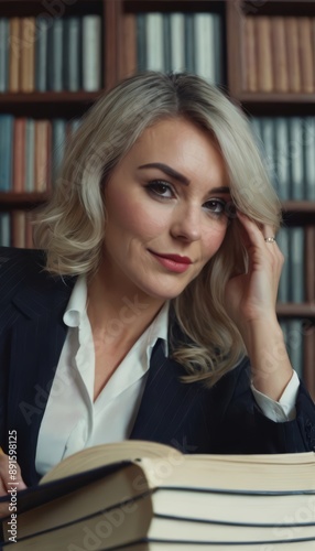 woman reading a book in library