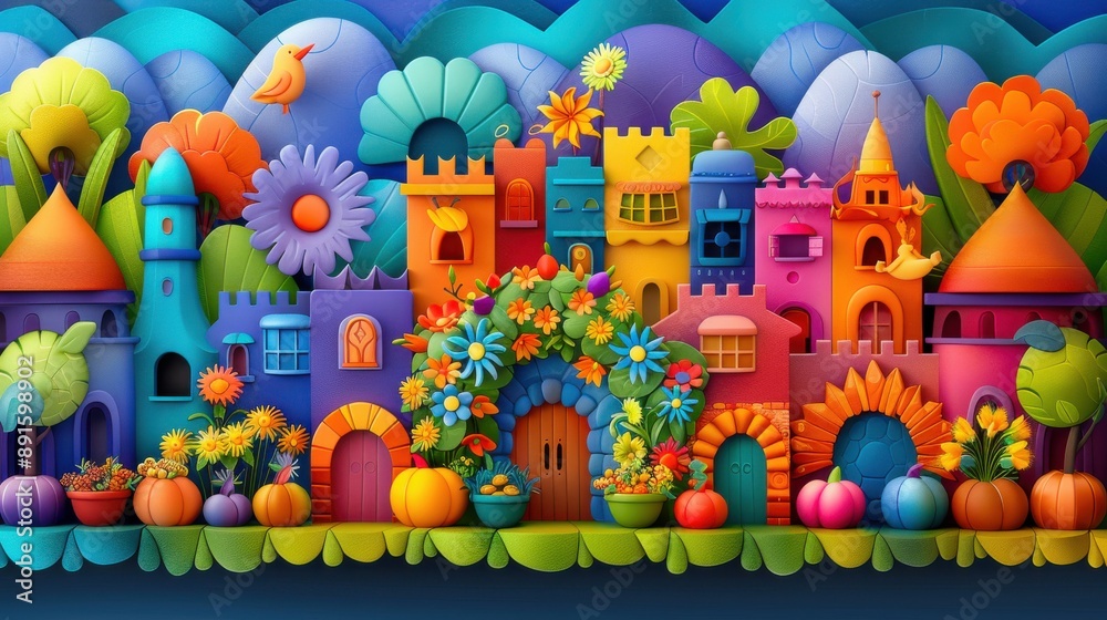 Colorful Fantasy Cityscape Illustration Colorful Fantasy Cityscape Illustration