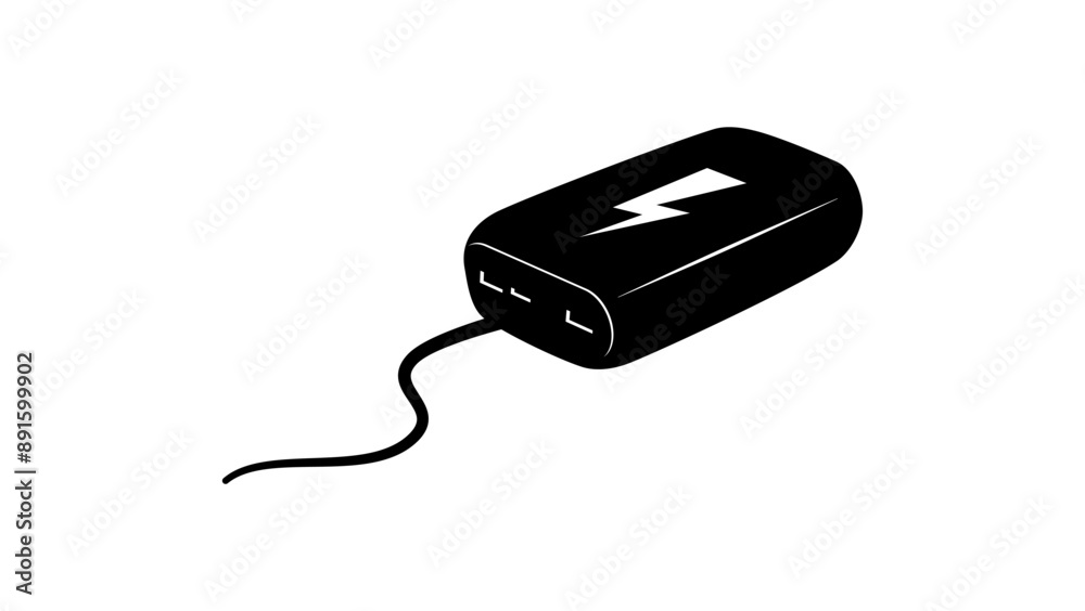 USB power bank, black isolated silhouette USB power bank, black isolated silhouette