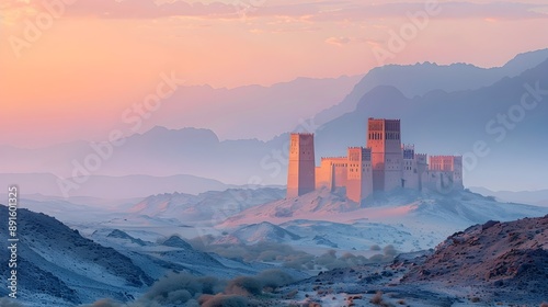 Majestic Barzan Towers Rising from the Mystic Desert Landscape at Sunset photo