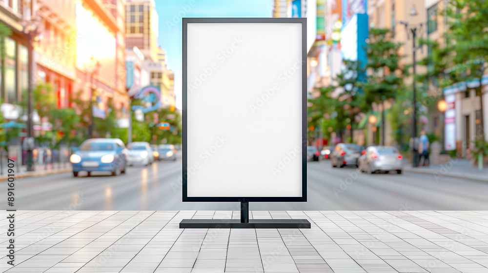 Blank Billboard Advertisement Display in Dynamic Urban Landscape. Showcase of Urban City Life with Street Traffic and Modern Architecture in Background. Perfect for Advertising Opportunities Blank Billboard Advertisement Display in Dynamic Urban Landscape. Showcase of Urban City Life with Street Traffic and Modern Architecture in Background. Perfect for Advertising Opportunities