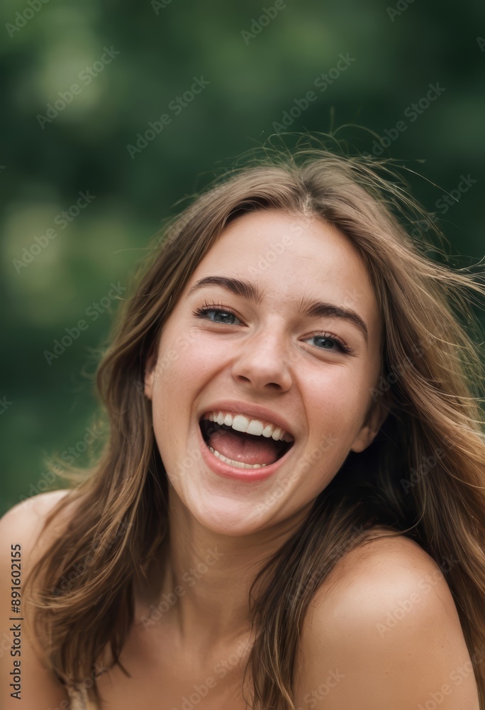 beauty portrait of a happy girl, laughing woman