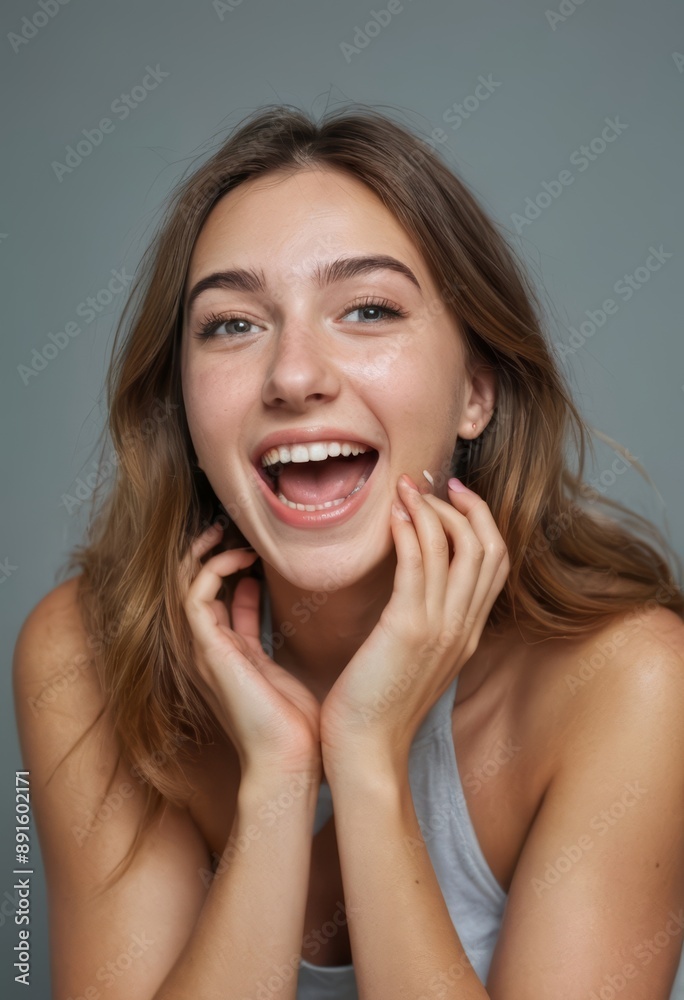 beauty portrait of a happy girl, laughing woman beauty portrait of a happy girl, laughing woman