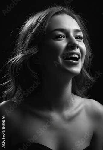 beauty portrait of a happy girl, laughing woman