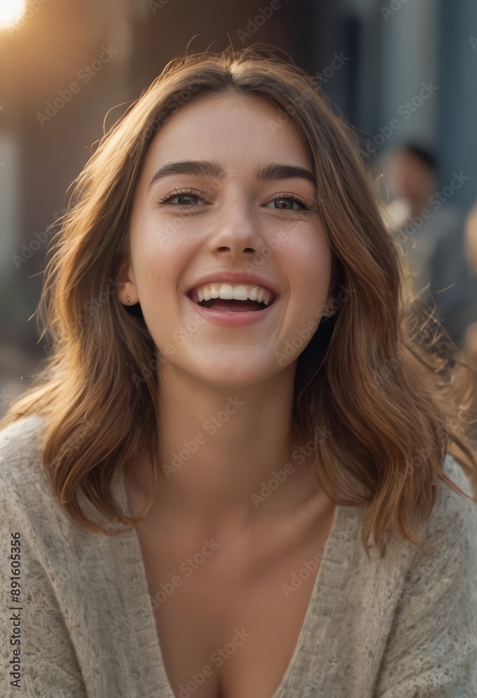 young woman smiling, girl laughing