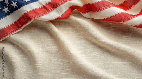 Close-up of the American Flag with Waving Fabric in Natural Light Creating Symbolic Atmosphere photo