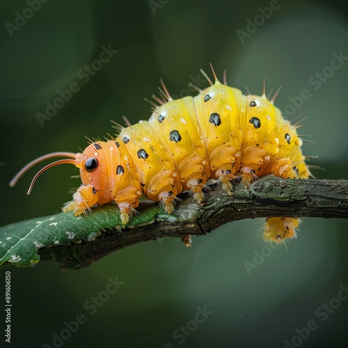 Silkworm in its Natural Habitat on a Leafy Plant