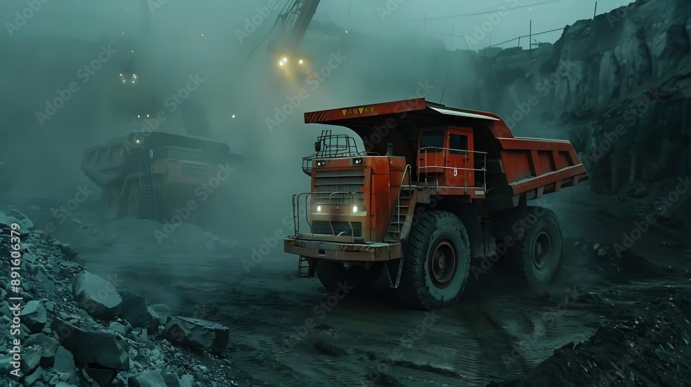 Mining Truck in Foggy Quarry 3D Illustration Mining Truck in Foggy Quarry 3D Illustration