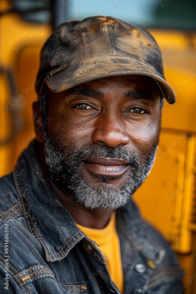 Portrait of a man in a denim jacket and cap. Portrait of a man in a denim jacket and cap.