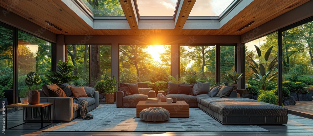 Fototapeta premium Modern Living Room with Sunlit Patio