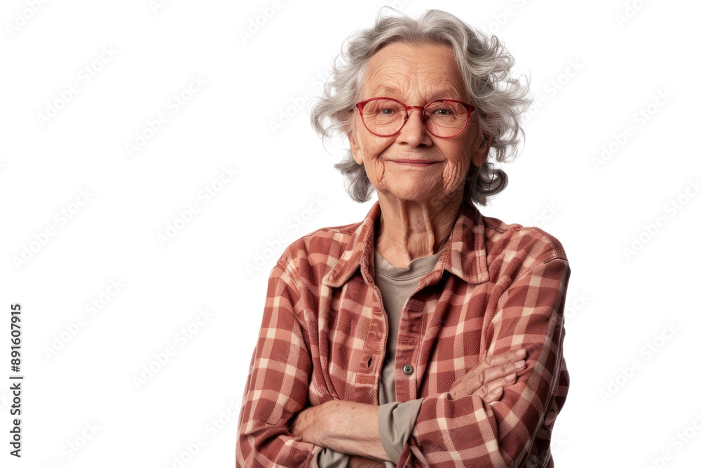Happy elderly lady with arms crossed Isolated on white background Happy elderly lady with arms crossed Isolated on white background