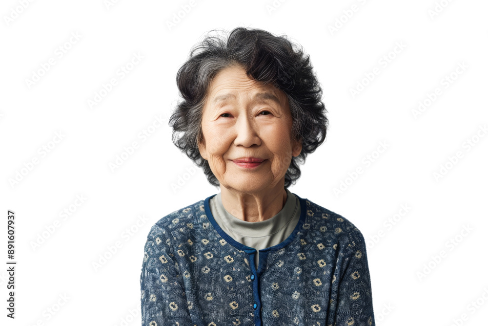Happy elderly Asian woman wearing casual clothes, looking at camera, isolated on white background Happy elderly Asian woman wearing casual clothes, looking at camera, isolated on white background