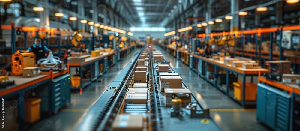 Fototapeta premium Conveyor Belt System in a Modern Warehouse