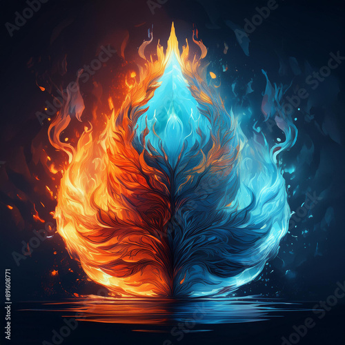 drop formed by flames and water. Generative Ai