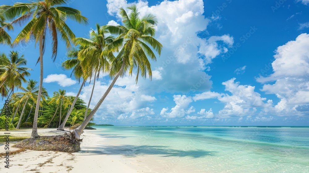Palm Trees Swaying on a White Sand Beach in the Caribbean Palm Trees Swaying on a White Sand Beach in the Caribbean