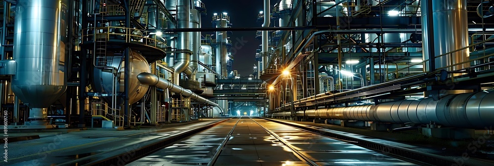 Industrial Night Photography: A Detailed View of a Chemical Plant Industrial Night Photography: A Detailed View of a Chemical Plant