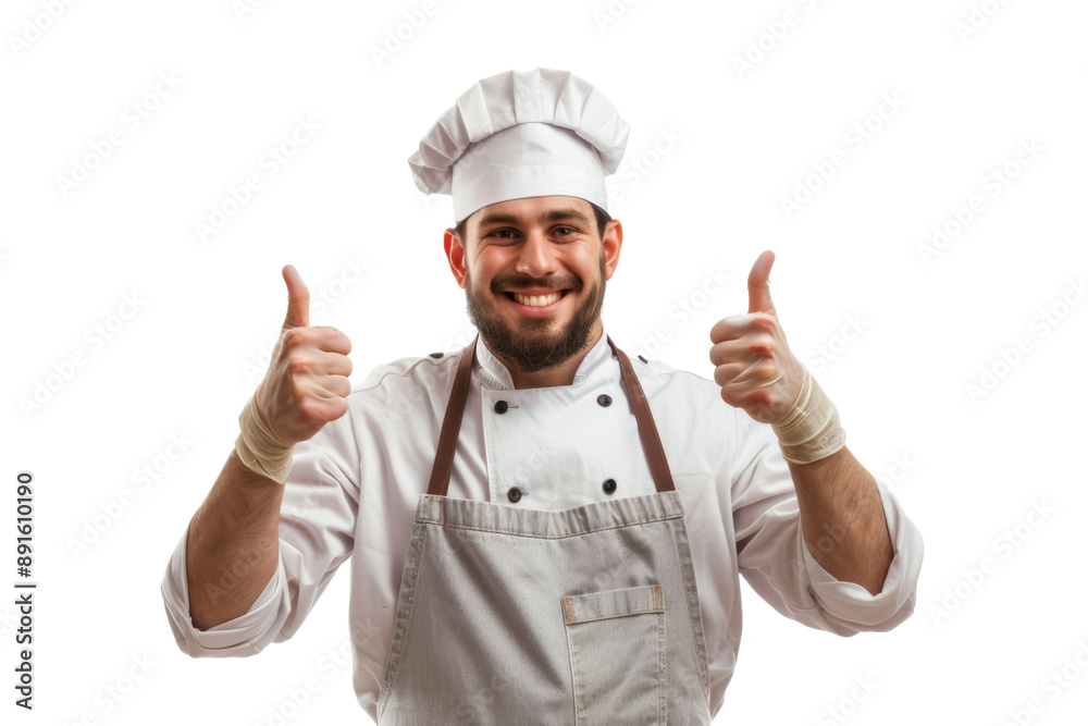 Food factory employee smiling and giving thumbs up Isolated on white background Food factory employee smiling and giving thumbs up Isolated on white background