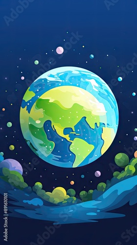 Planet earth background inspired and animated flat illustration vector wallpaper, Simplistic flat illustration vector based animation style, ai generated