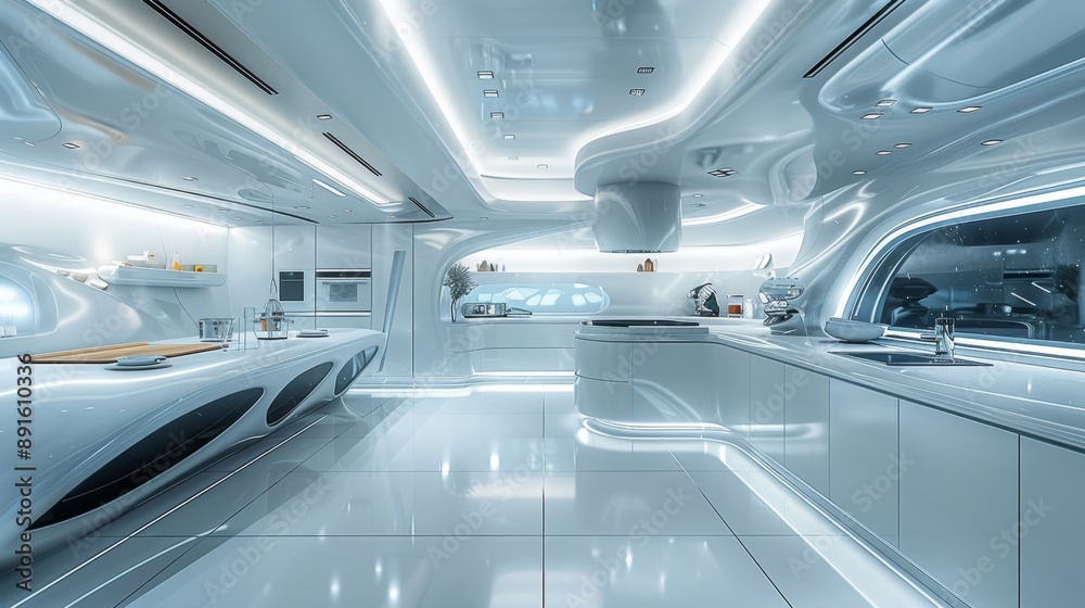 Modern Futuristic Kitchen with High-Tech Gadgets and Sleek Design