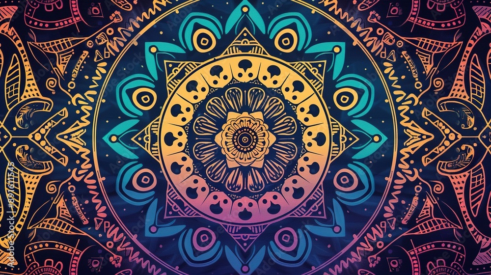 Fototapeta premium Colorful Mandala Pattern With Geometric Shapes and a Gradient Background