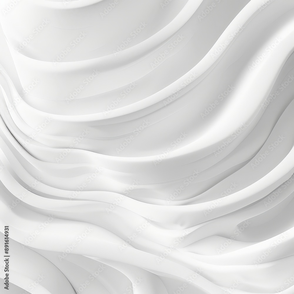 White wave background, abstract and simple shapes, 3D rendering. The texture of the waves is white and flowing, with smooth lines that create an elegant atmosphere White wave background, abstract and simple shapes, 3D rendering. The texture of the waves is white and flowing, with smooth lines that create an elegant atmosphere