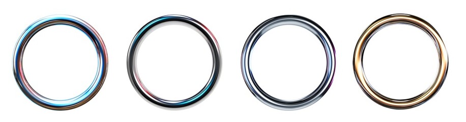 Metal chrome hoops lit up with coloured lights with strong reflections isolated on transparent background. 3D render.